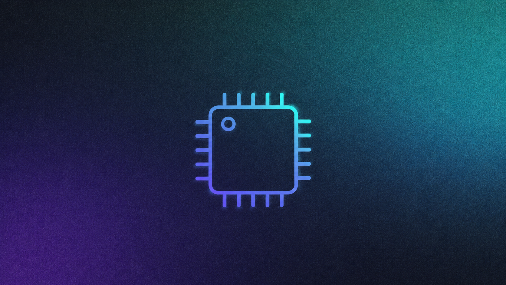Glowing microcontroller chip icon on a purple and teal gradient background